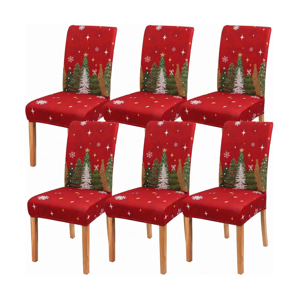 Christmas Chair Covers Set of 6,Xmas Tree Dining Chair Slipcovers,Elastic Removable Washable Dining Parsons Chair Protectors,Christmas Decor for Home Red