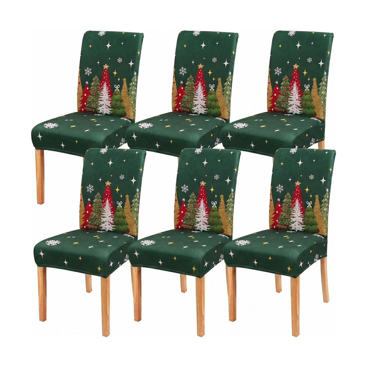 Christmas Chair Covers Set of 6,Xmas Tree Dining Chair Slipcovers,Elastic Removable Washable Dining Parsons Chair Protectors,Christmas Decor for Home Green