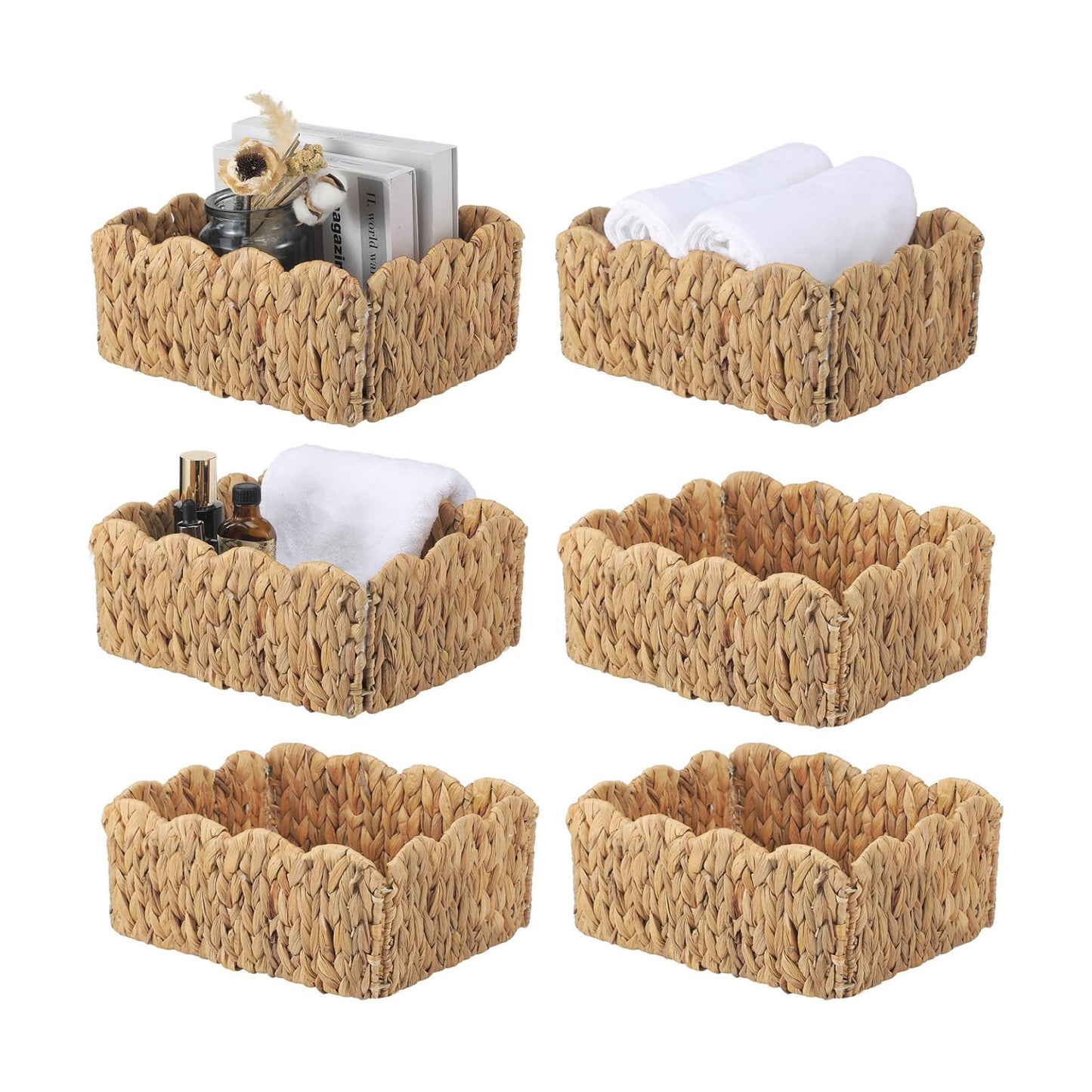 Rectangular Wicker Storage Baskets / 12 x 9 x 5 / Set of 6