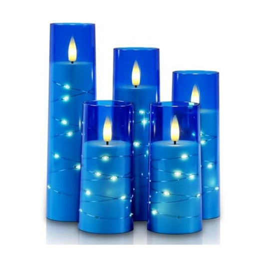 Raycare Flameless Battery Operated Pillar Candles with Remote Timer, Blue