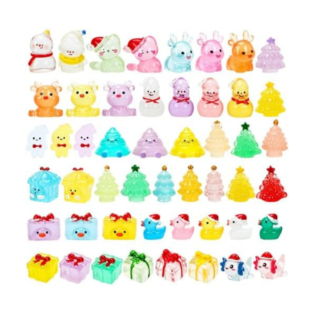 JUNEBRUSHS 50 Pcs Luminous Christmas Mini Resin Figurines