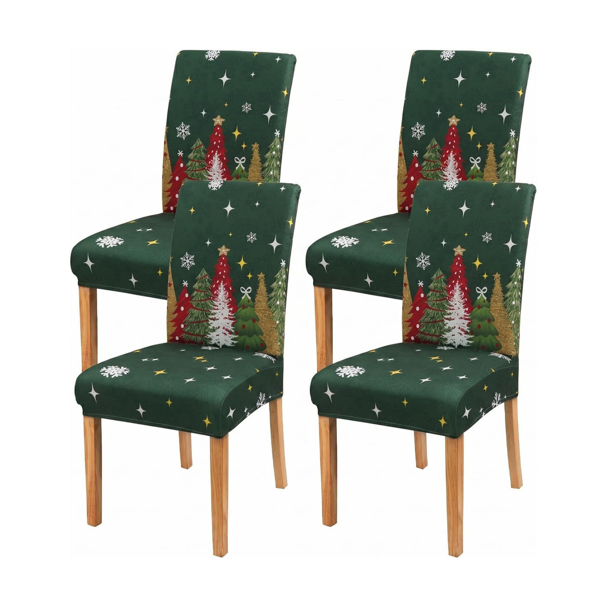 Christmas Chair Covers Set of 4, Xmas Tree Dining Chair Slipcovers,Elastic Removable Washable Dining Parsons Chair Protectors,Christmas Decor for Home Green