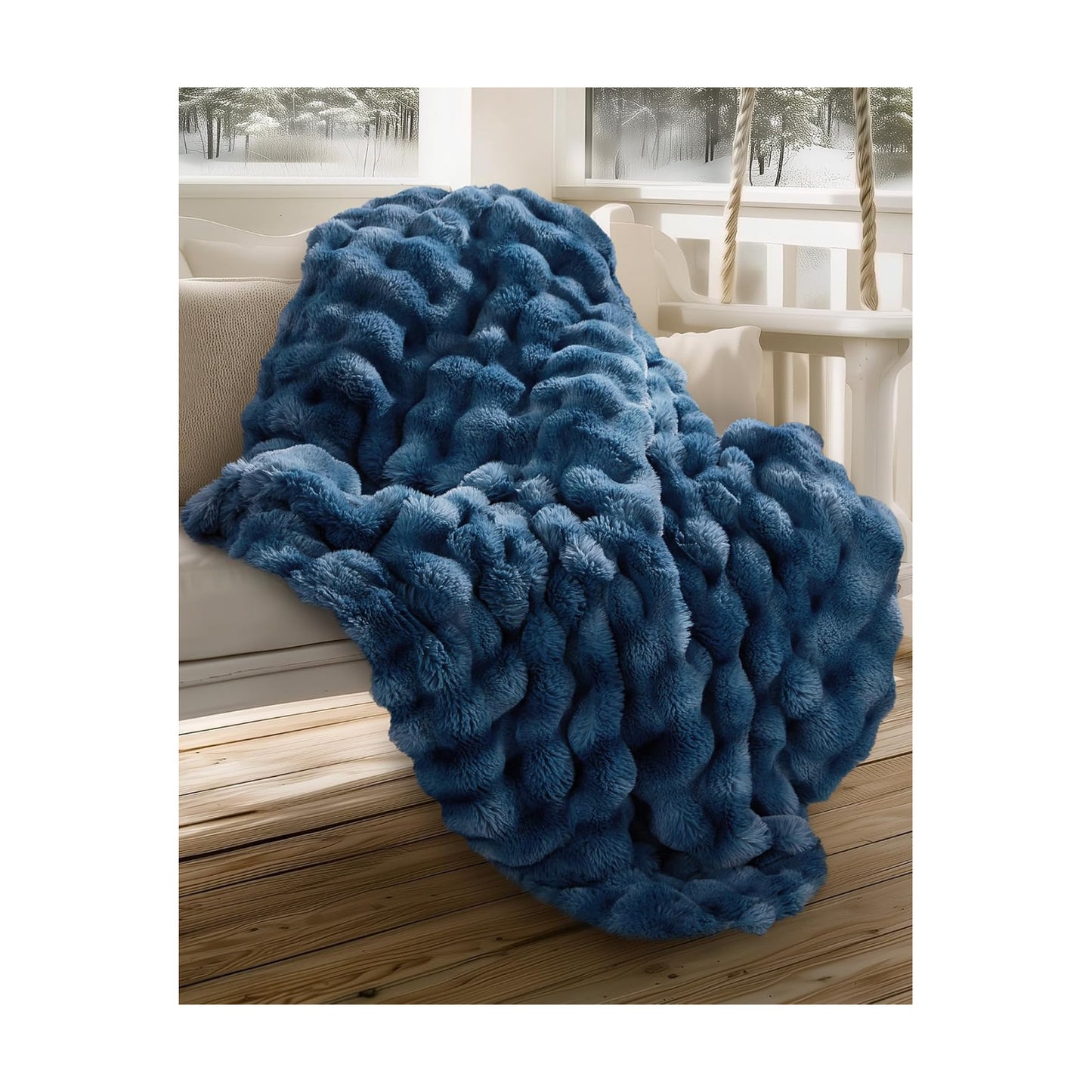 Ultra Soft Cozy Faux Fur Throw Blanket, Fuzzy Plush Thick Bubble Blanket, Oversize Luxury Fluffy Blanket for Couch
