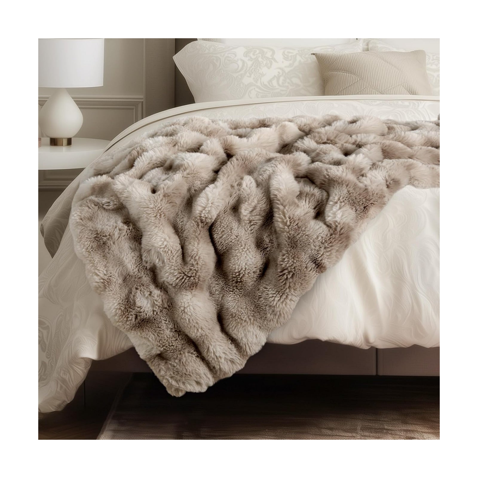 Ultra Soft Cozy Faux Fur Throw Blanket, Fuzzy Plush Thick Bubble Blanket, Oversize Luxury Fluffy Blanket for Couch