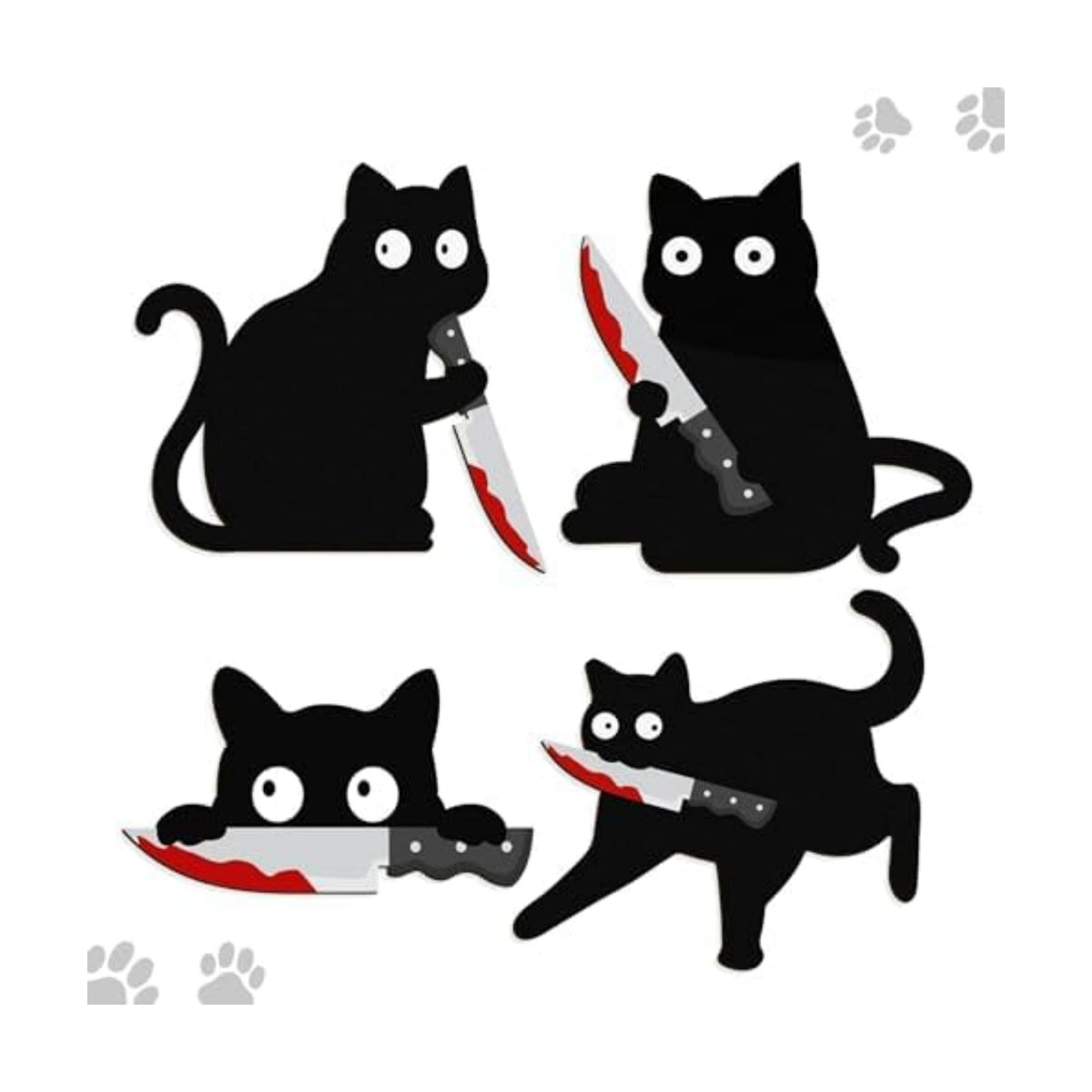 Kercan Halloween Black Cat Decor, 4 Pack Wooden Spooky Cat Wall Decorations, Funny Creepy Halloween Wall Door Window Decor for Home, Party and Haunted House
