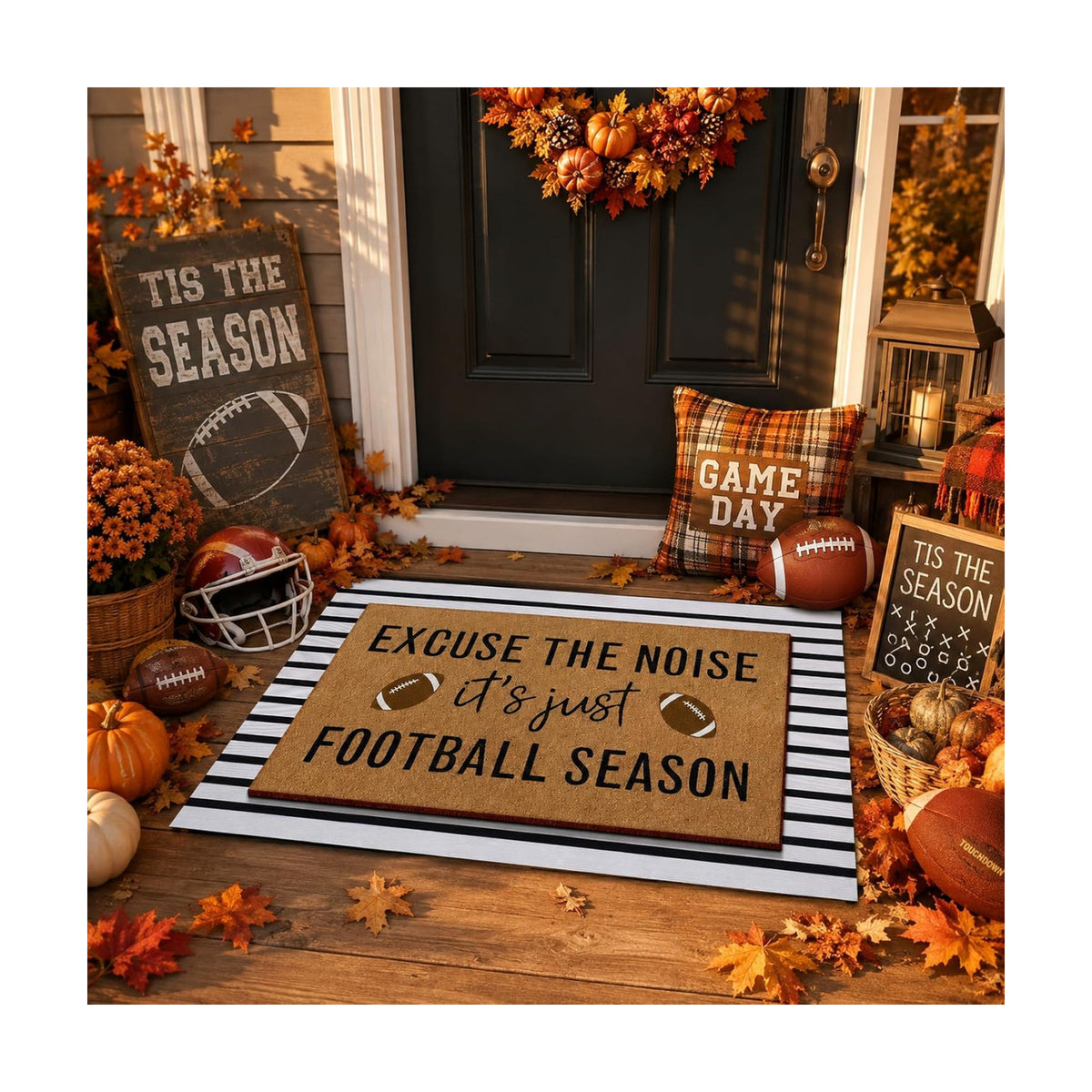 Tinideya 2 Pcs Football Layered Doormat Set for Game Day Front Porch