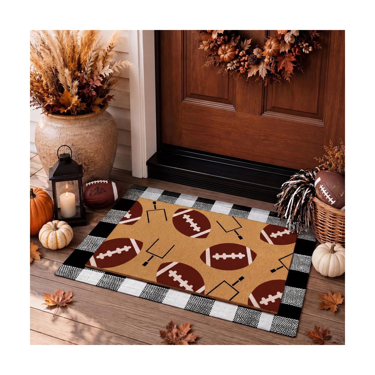 Tinideya 2 Pcs Football Layered Doormat Set for Front Porch Decor