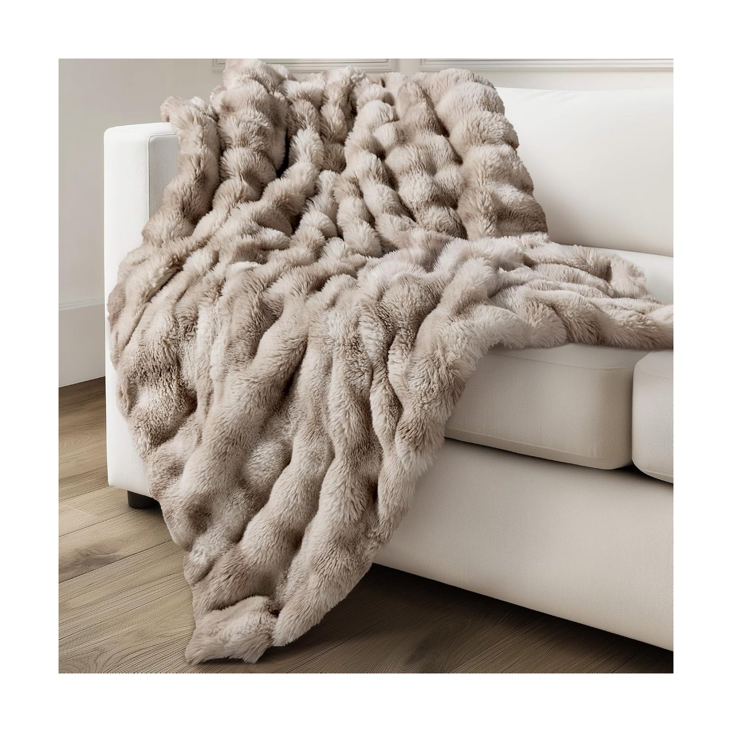 Ultra Soft Cozy Faux Fur Throw Blanket, Fuzzy Plush Thick Bubble Blanket, Oversize Luxury Fluffy Blanket for Couch