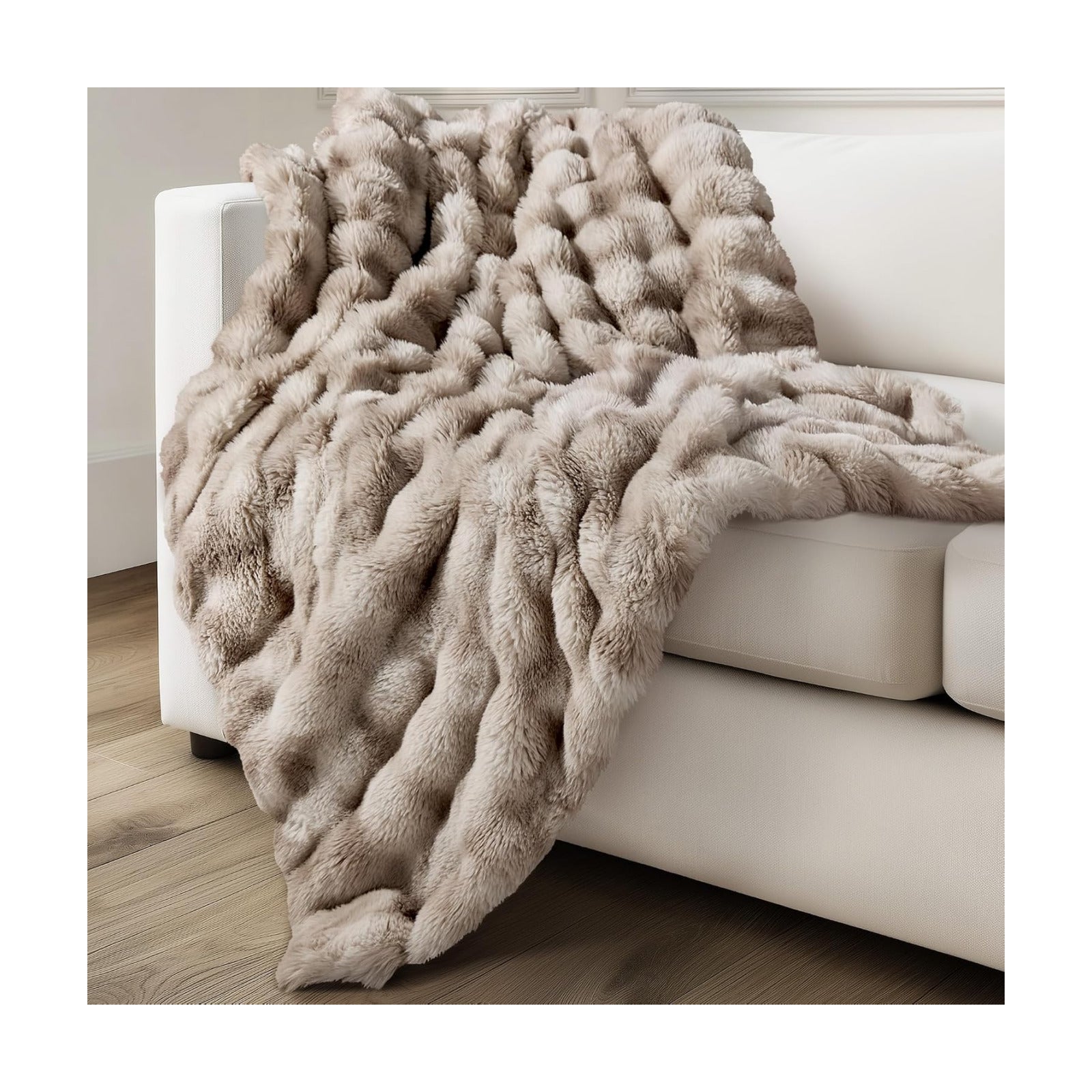 Ultra Soft Cozy Faux Fur Throw Blanket, Fuzzy Plush Thick Bubble Blanket, Oversize Luxury Fluffy Blanket for Couch