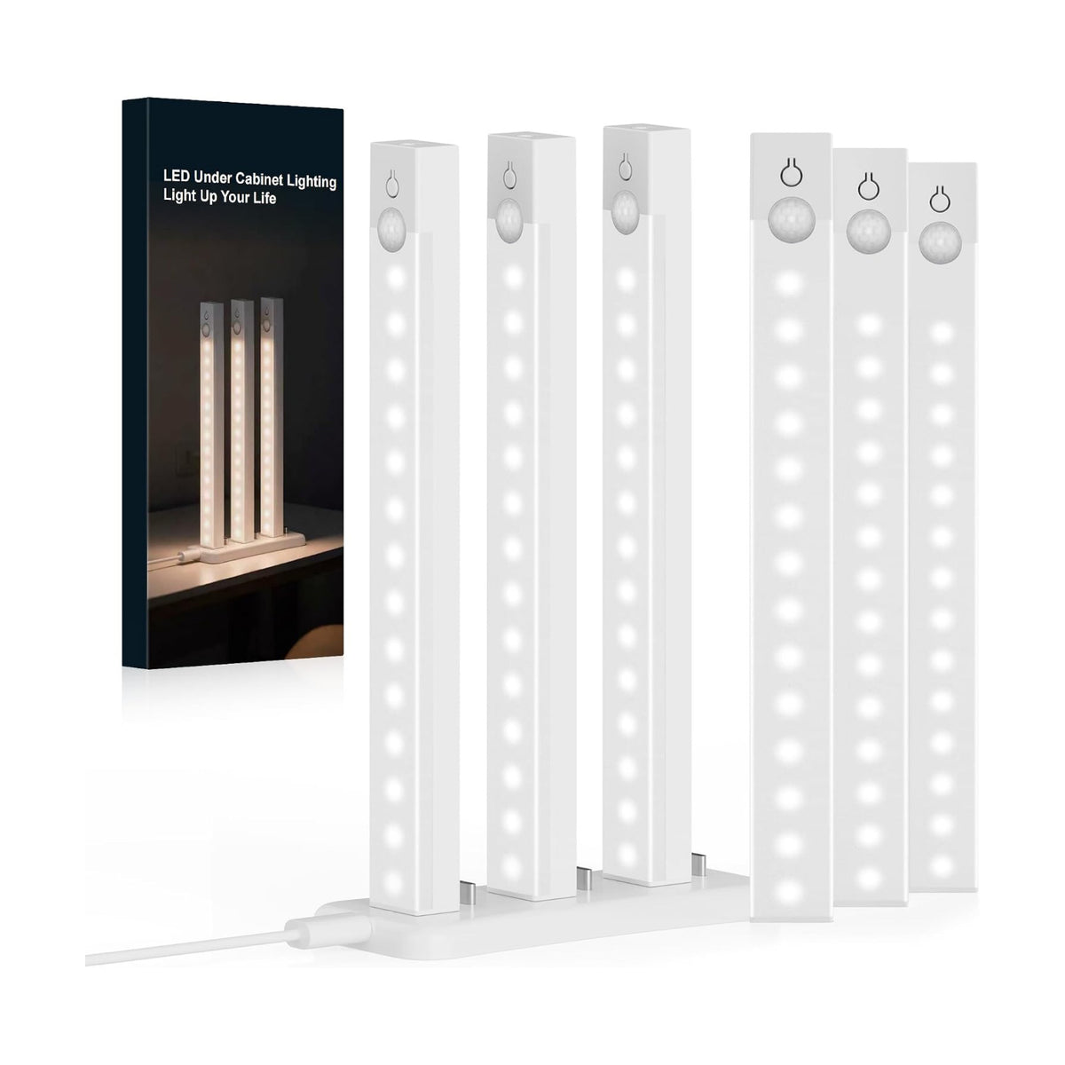 8In Under Cabinet Lighting Rechargeable with 2 Charge Station, 12Pack | Motion Sensor Light Indoor 3 Color Dimmable