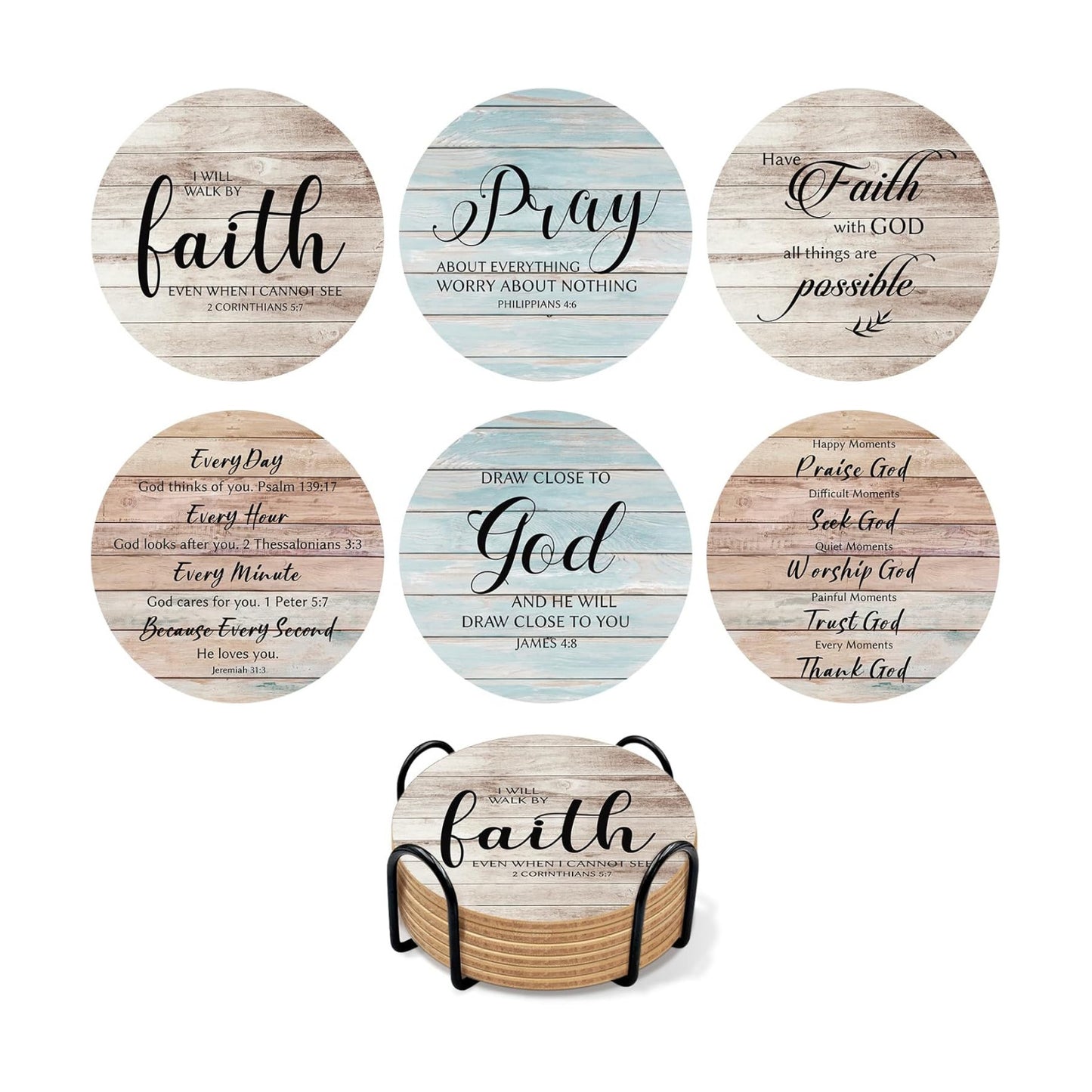 Coaster Holder / Wooden Coasters for Drinks / God / Set of 6