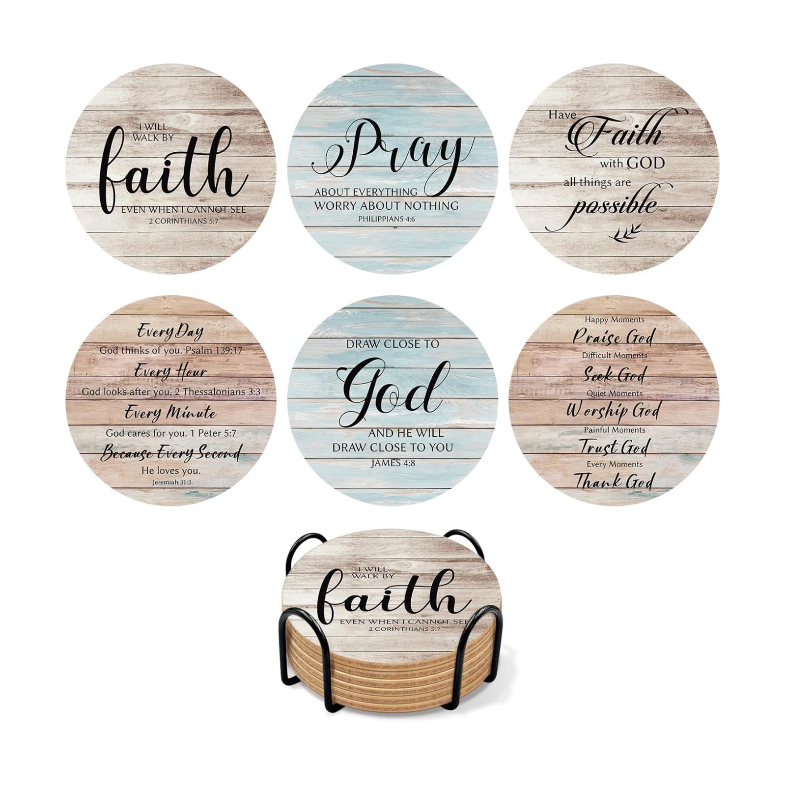 Coaster Holder / Wooden Coasters for Drinks / God / Set of 6