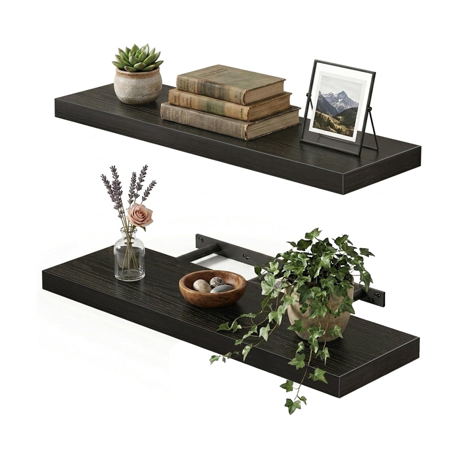 Fixwal Floating Wall Shelves for Decor (Black, Set of 2, 22Inch)