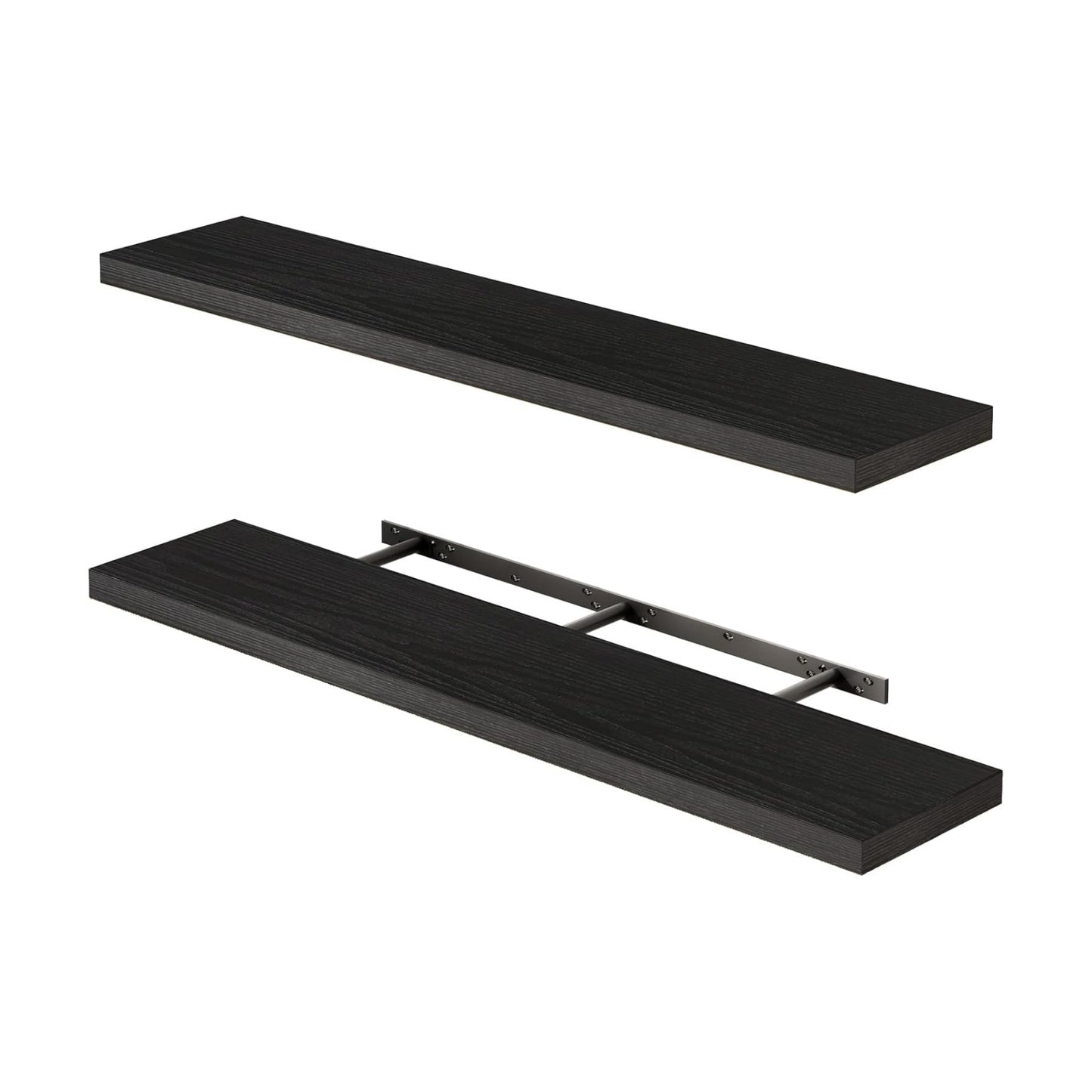 Fixwal Floating Wall Shelves for Decor (Black, Set of 2, 47.2Inch)