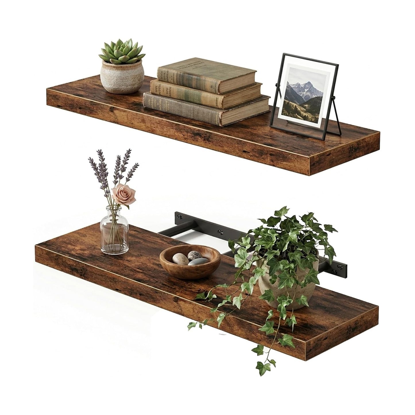 Fixwal Floating Wall Shelves for Decor (Rustic Brown, Set of 2, 22Inch)
