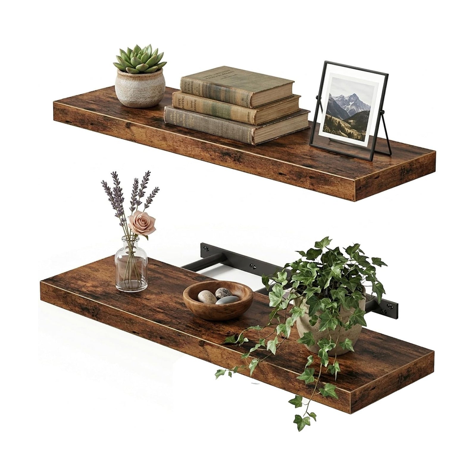 Fixwal Floating Wall Shelves for Decor (Rustic Brown, Set of 2, 22Inch)
