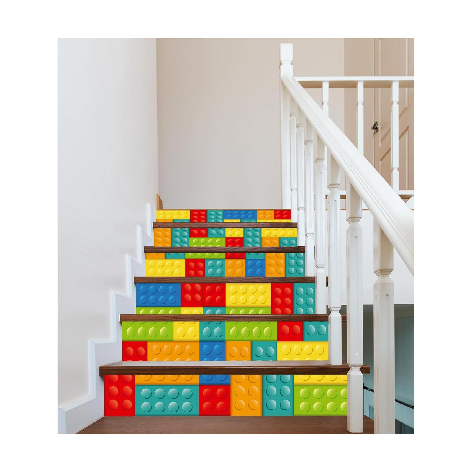 Self adhesive peel and stick stair decals / Building Blocks / 39.37 x 7.08 x 6 / In x / Set of 6