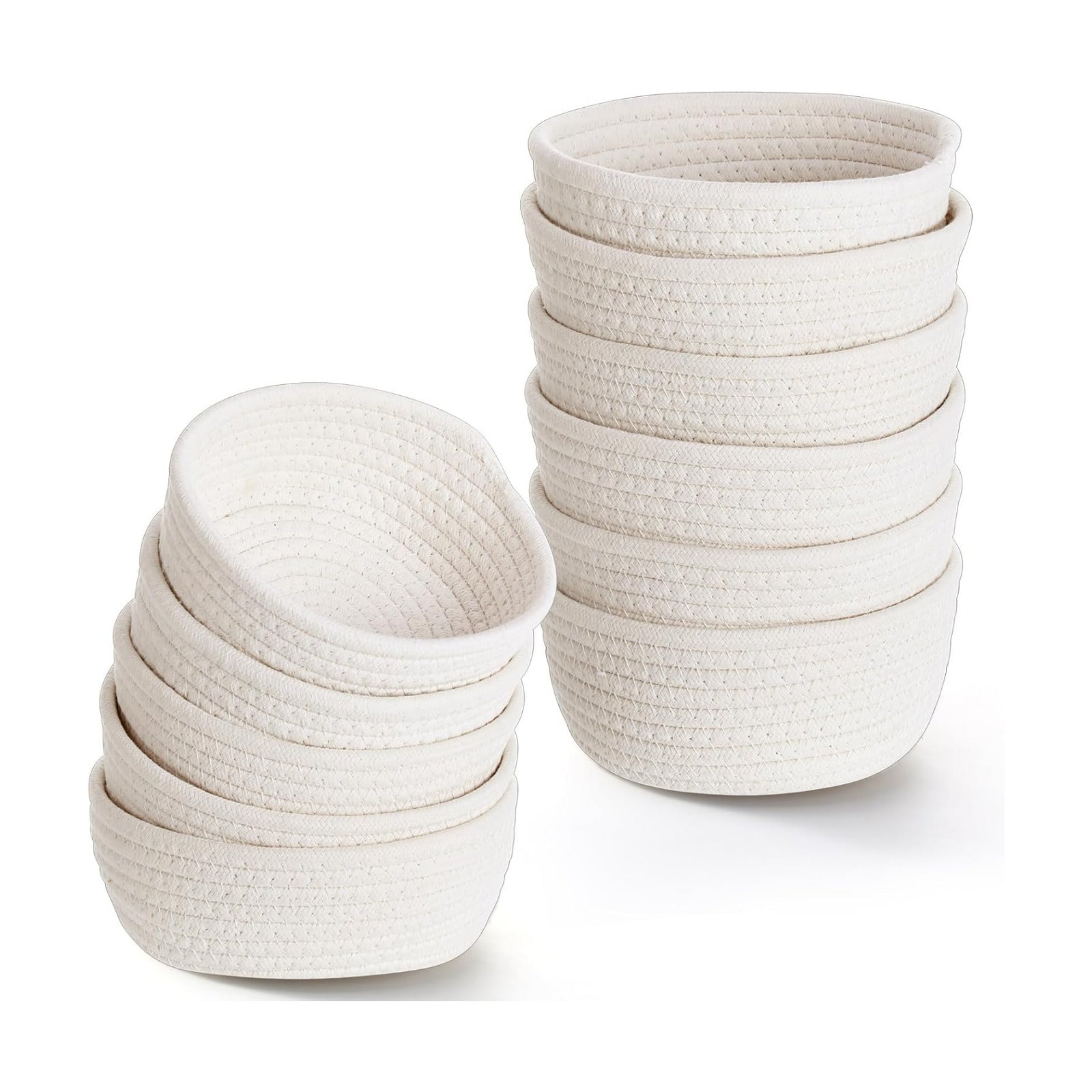 Small Storage Basket Natural Cotton Rope Woven Basket Tiny Boho / Beige / Round / Set of 12