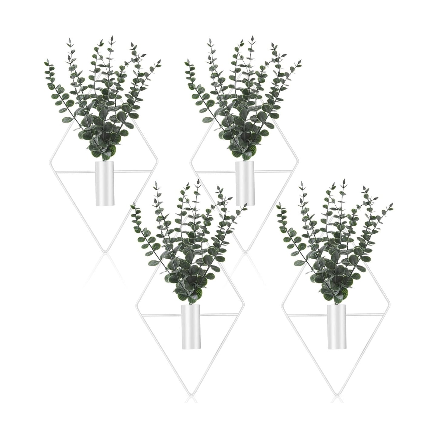 Jexine 4 Pcs Hanging Artificial Planters Wall Decor, White, Eucalyptus