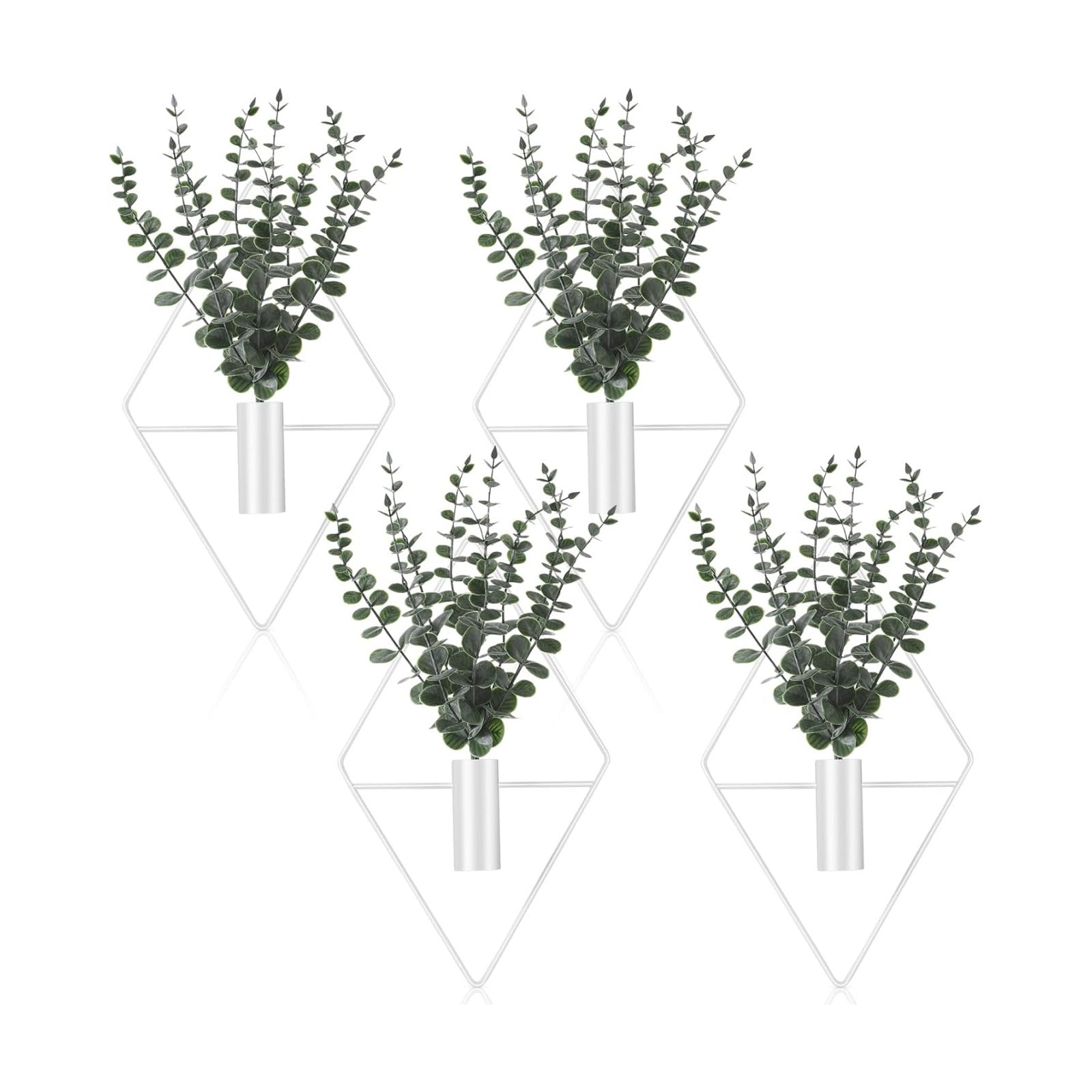 Jexine 4 Pcs Hanging Artificial Planters Wall Decor, White, Eucalyptus