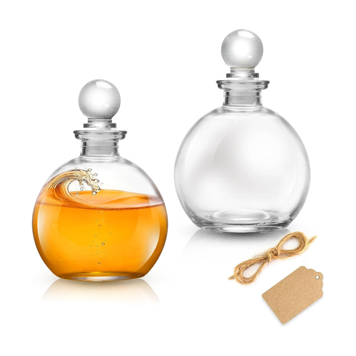 2 Pack Spherical Glass Bottles Magic Season Decorative Jars with Stopper 8.5oz Round Glass Clear Containers for Liquids Halloween Costume Props DIY Art Crafts Gift