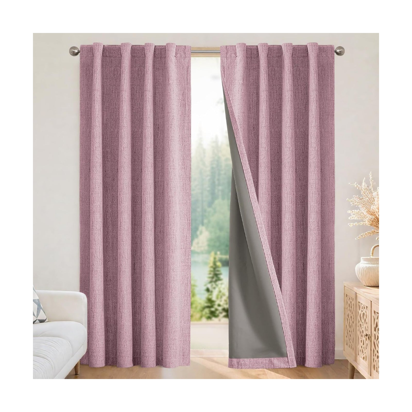 Joydeco Blackout Curtains for Bedroom - 100% Light Blocking 2 Panels Set Pink Drapes 66" W x 84" L, Thermal Insulated