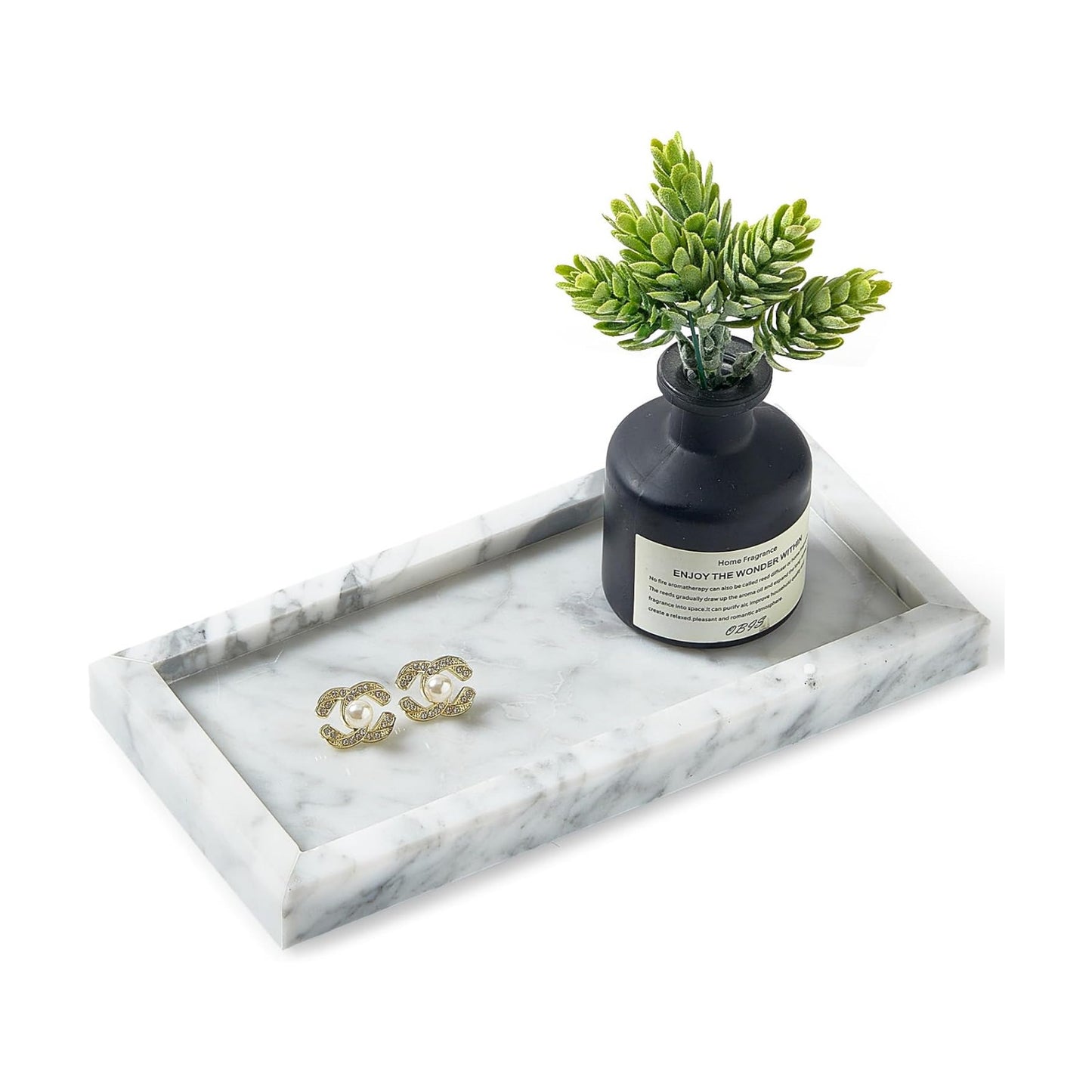 Stone Organizer / Natural Small Marble Vanity Tray / White / 7.9 x 4.3 x 0.8