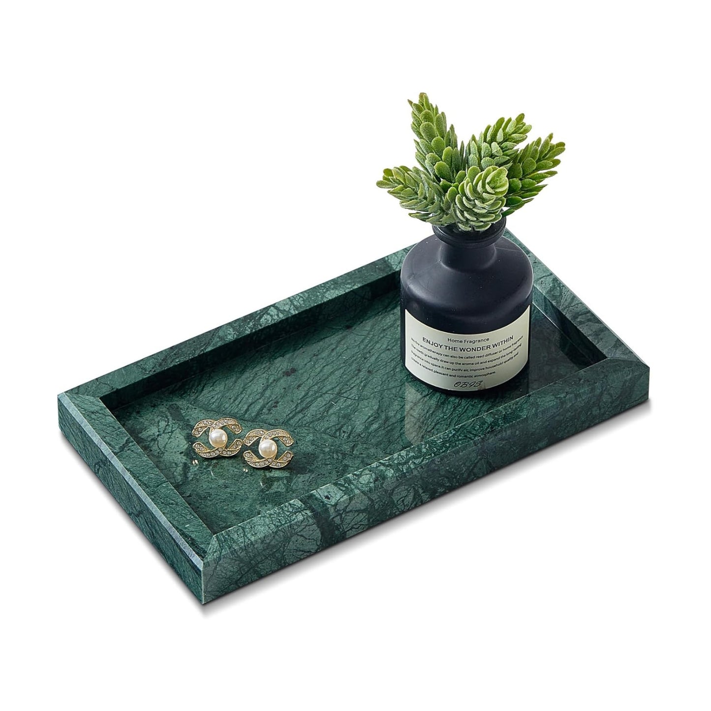 Stone Organizer / Natural Small Marble Vanity Tray / Green / 7.9 x 4.3 x 0.8