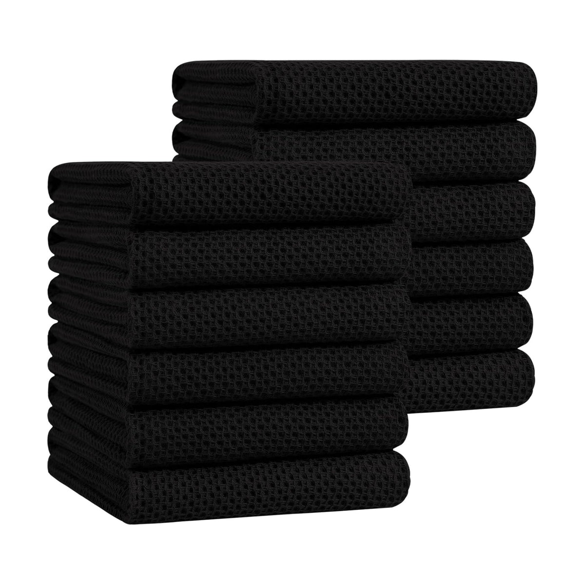 Homaxy 100% Cotton Oversized Waffle Weave Kitchen Towels 12-Pack, Black | 20 x 28 Inches, Ultra Soft Absorbent Dish