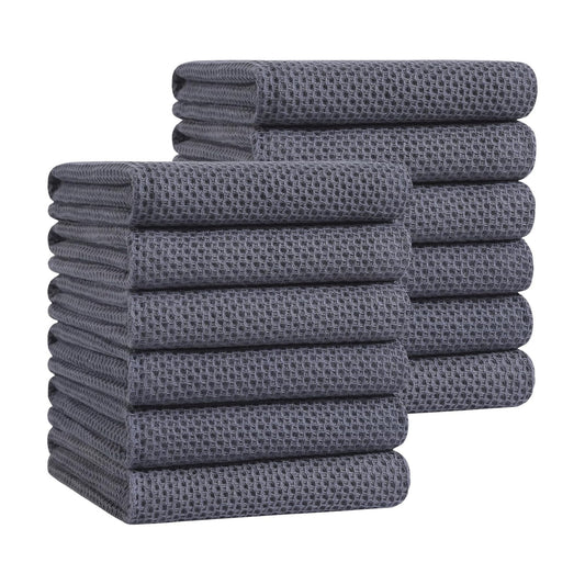 Homaxy 100% Cotton Oversized Waffle Weave Kitchen Towels 12-Pack, Dark Grey | 20 x 28 Inches, Ultra Soft Absorbent Dish