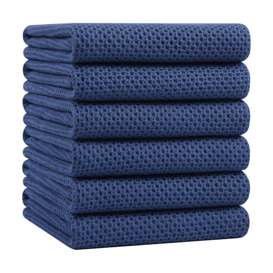 Homaxy 100% Cotton Oversized Waffle Weave Kitchen Towels 6-Pack, Navy Blue | 20 x 28 Inches, Ultra Soft Absorbent Dish
