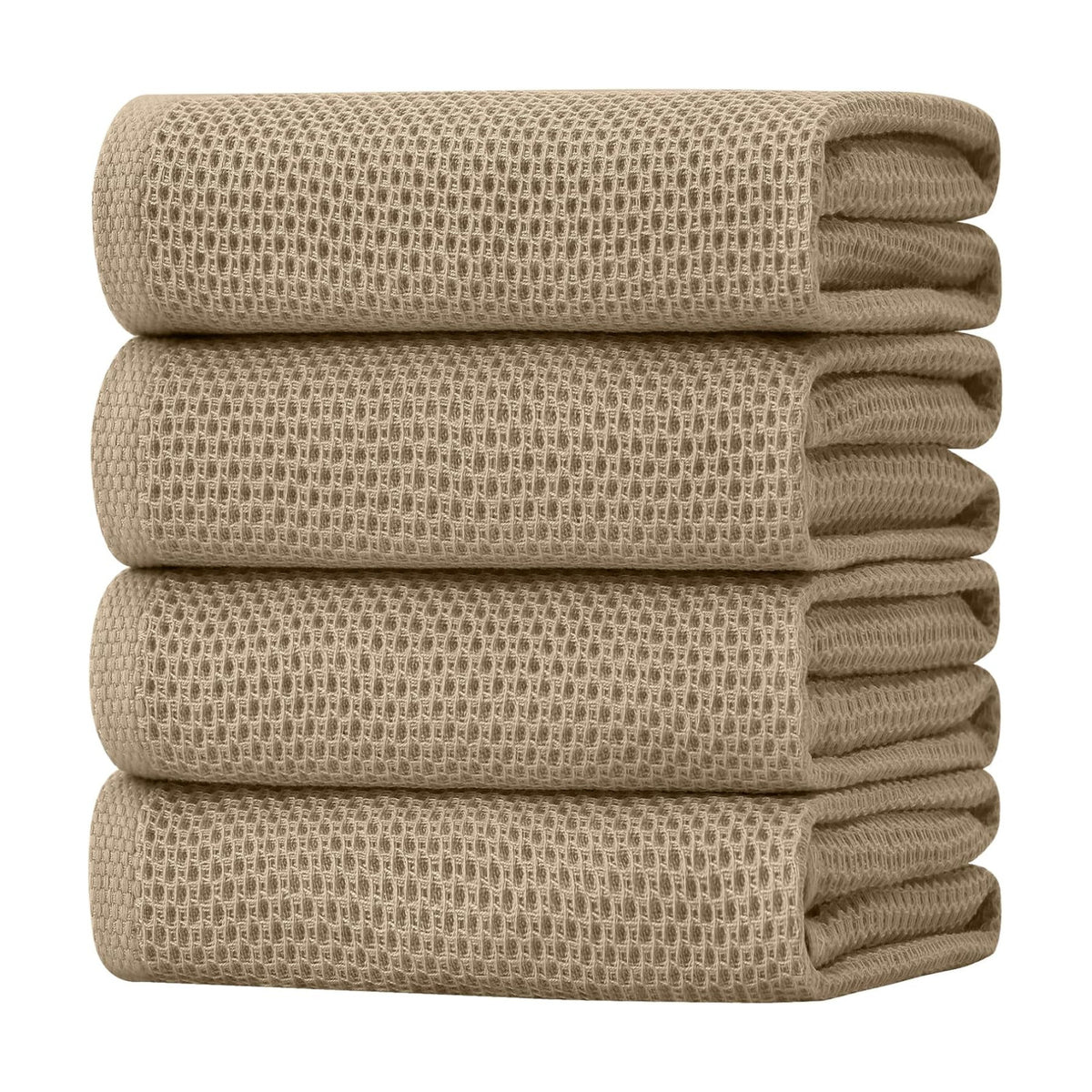Homaxy 100% Cotton Oversized Waffle Weave Kitchen Towels 4-Pack, Tan | 20 x 28 Inches, Ultra Soft Absorbent Dish