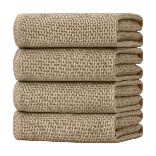 Homaxy 100% Cotton Oversized Waffle Weave Kitchen Towels 4-Pack, Tan | 20 x 28 Inches, Ultra Soft Absorbent Dish