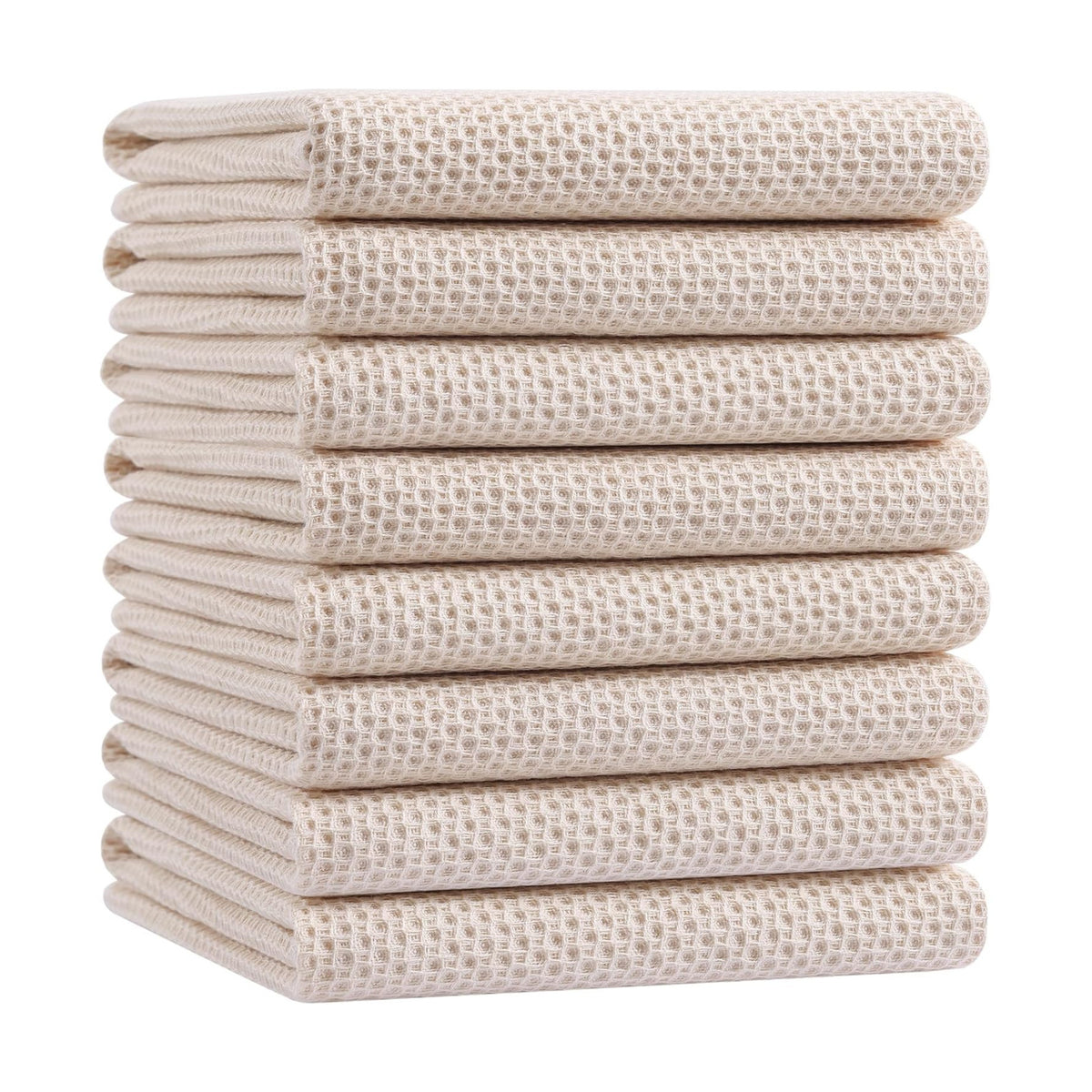 Homaxy 100% Cotton Oversized Waffle Weave Kitchen Towels 8-Pack, Beige | 20 x 28 Inches, Ultra Soft Absorbent Dish