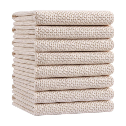 Homaxy 100% Cotton Oversized Waffle Weave Kitchen Towels 8-Pack, Beige | 20 x 28 Inches, Ultra Soft Absorbent Dish