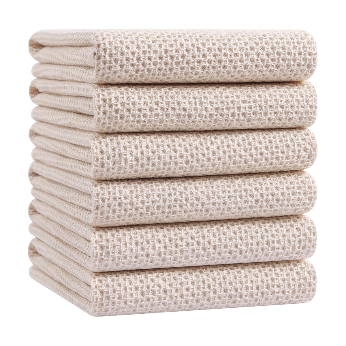 Homaxy 100% Cotton Oversized Waffle Weave Kitchen Towels 6-Pack, Beige | 20 x 28 Inches, Ultra Soft Absorbent Dish