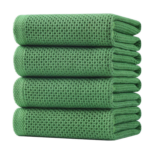 Homaxy 100% Cotton Oversized Waffle Weave Kitchen Towels 4-Pack | Grass Green, 20 x 28 Inches, Ultra Soft Absorbent