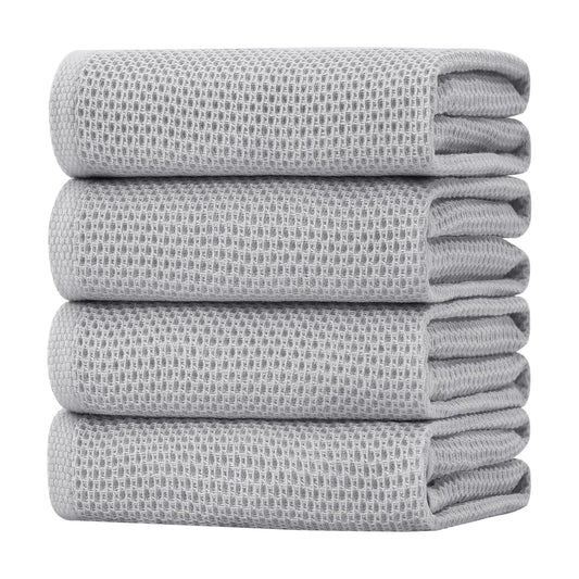 Homaxy 100% Cotton Oversized Waffle Weave Kitchen Towels 4-Pack, Light Gray | 20 x 28 Inches, Ultra Soft Absorbent Dish