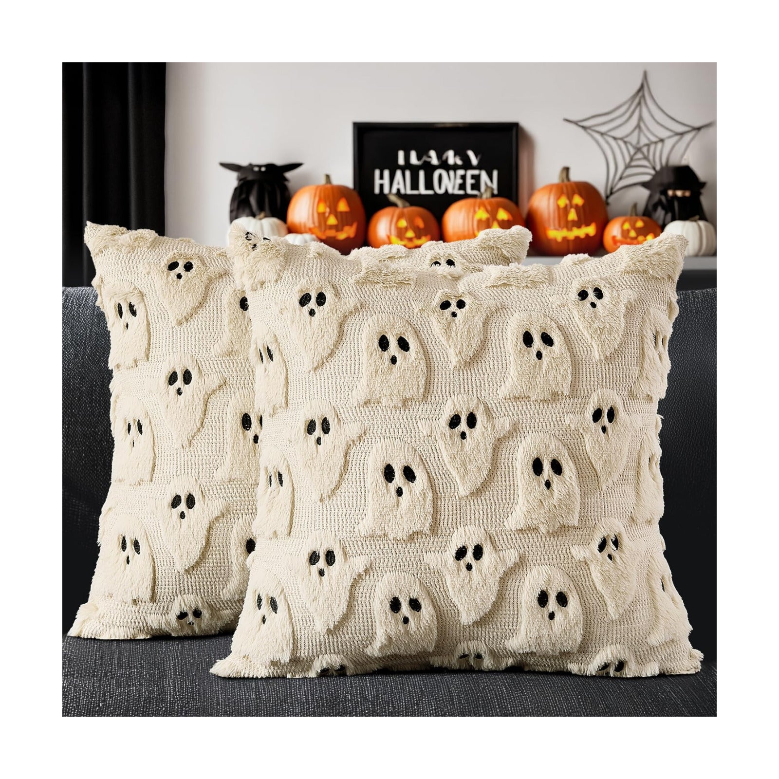 MIULEE Beige Halloween Pillow Covers Cute Ghost Decor Set of 2 18x18