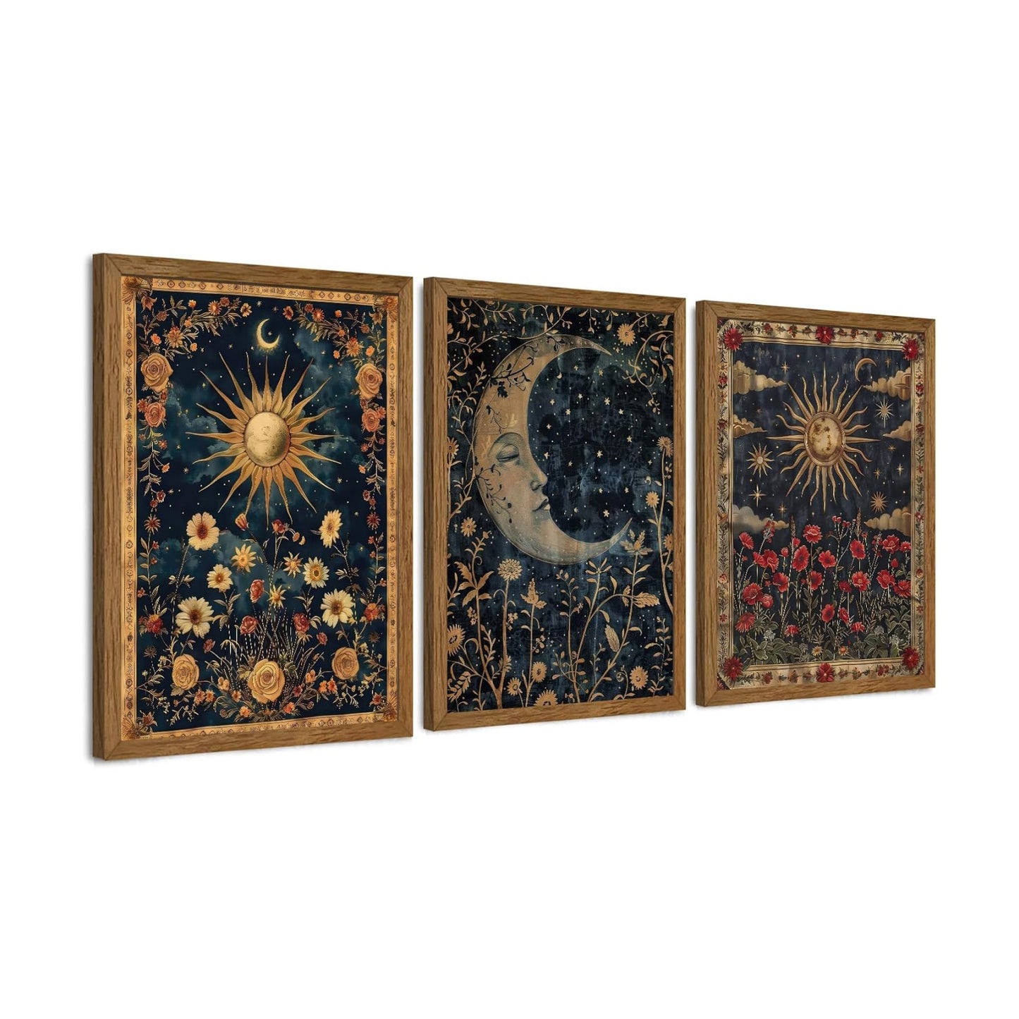 Wood Framed Wall Art / 16"L x 12"W / Tarot A / Set of 3