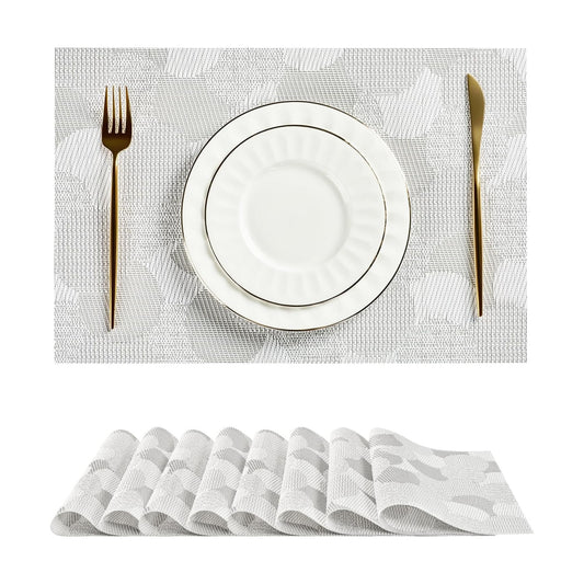 Leetaltree Woven Vinyl Placemats Set of 8,White Ball | Waterproof & Washable Dining Table Mats for Wedding