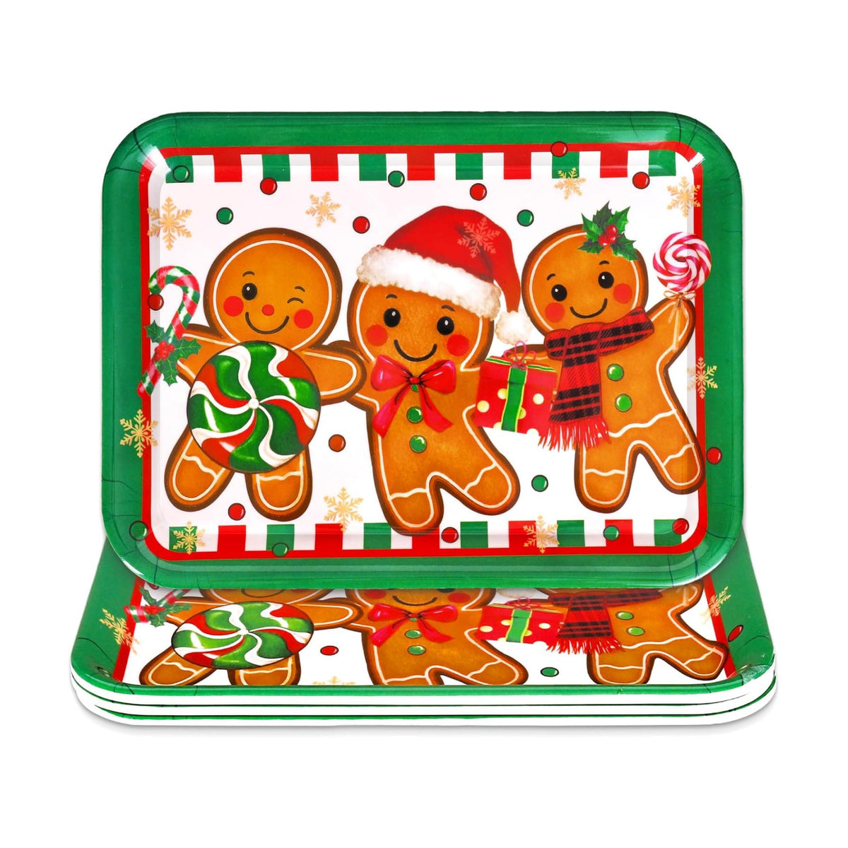 JarThenaAMCS 3Pcs Christmas Serving Trays Reusable Serving Dishes Red Green Gingerbread Man Platter for Xmas Party Sharing Snacks Fruits Dessert, 13 x 10 Inch