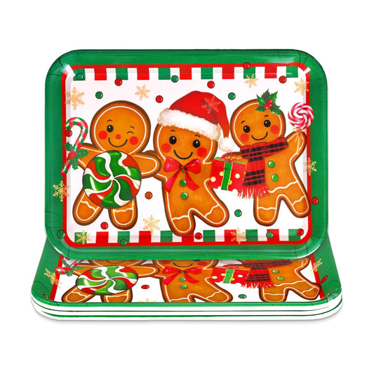 JarThenaAMCS 3Pcs Christmas Serving Trays Reusable Serving Dishes Red Green Gingerbread Man Platter for Xmas Party Sharing Snacks Fruits Dessert, 13 x 10 Inch