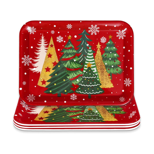 JarThenaAMCS 3Pcs Christmas Serving Trays Reusable Serving Dishes Gold Green Xmas Tree Snowflake Platter for Winter Party Sharing Snacks Fruits Dessert, 13 x 10 Inch