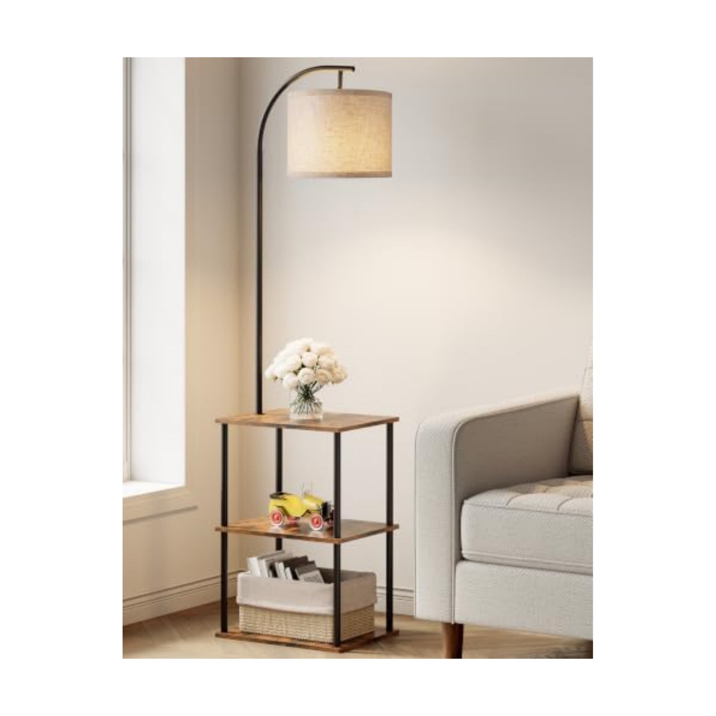 PARTPHONER Floor Lamp with Table, Night Stand with Lamp, Narrow Side Table with 3CCT LED Bulb, Small Coffee Table