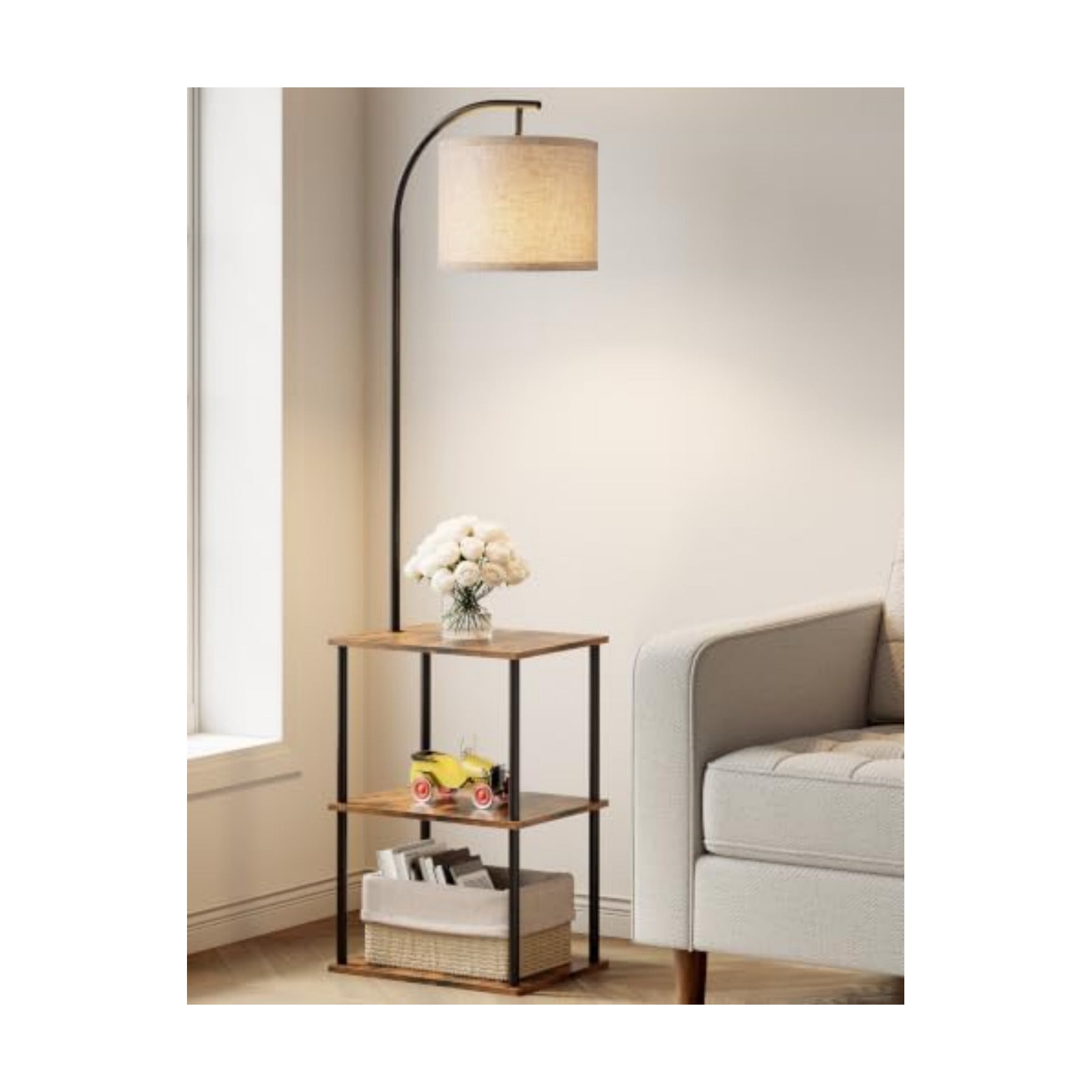 PARTPHONER Floor Lamp with Table, Night Stand with Lamp, Narrow Side Table with 3CCT LED Bulb, Small Coffee Table
