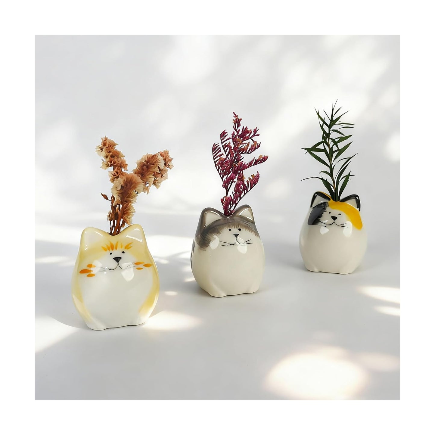 Mini Flower Vases-Unique Small cat vase- Ceramic Bud Vases for Single / Painted Cat Vase / Set of 3