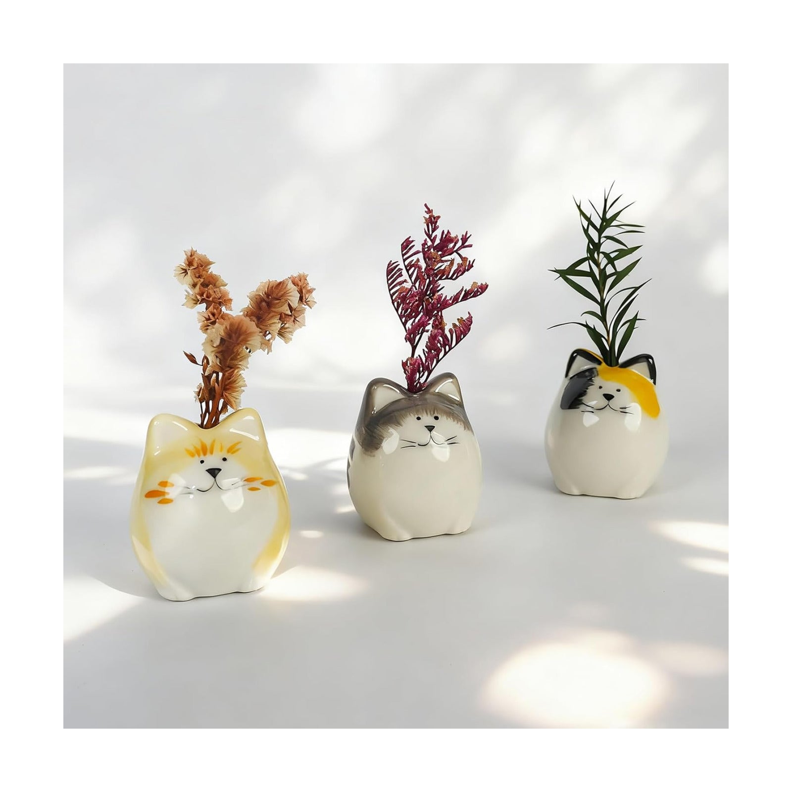 Mini Flower Vases-Unique Small cat vase- Ceramic Bud Vases for Single / Painted Cat Vase / Set of 3
