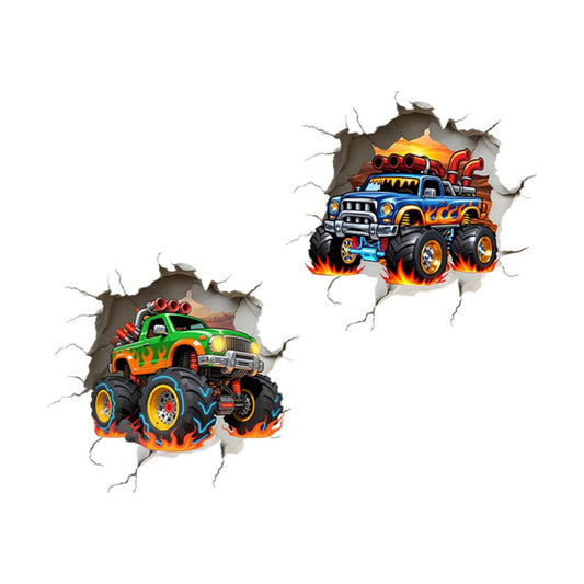 3D Racing Car Wall Decal Break Through Art Decor Sticker / Truck / 11.8 x 23.62 / Set of 4