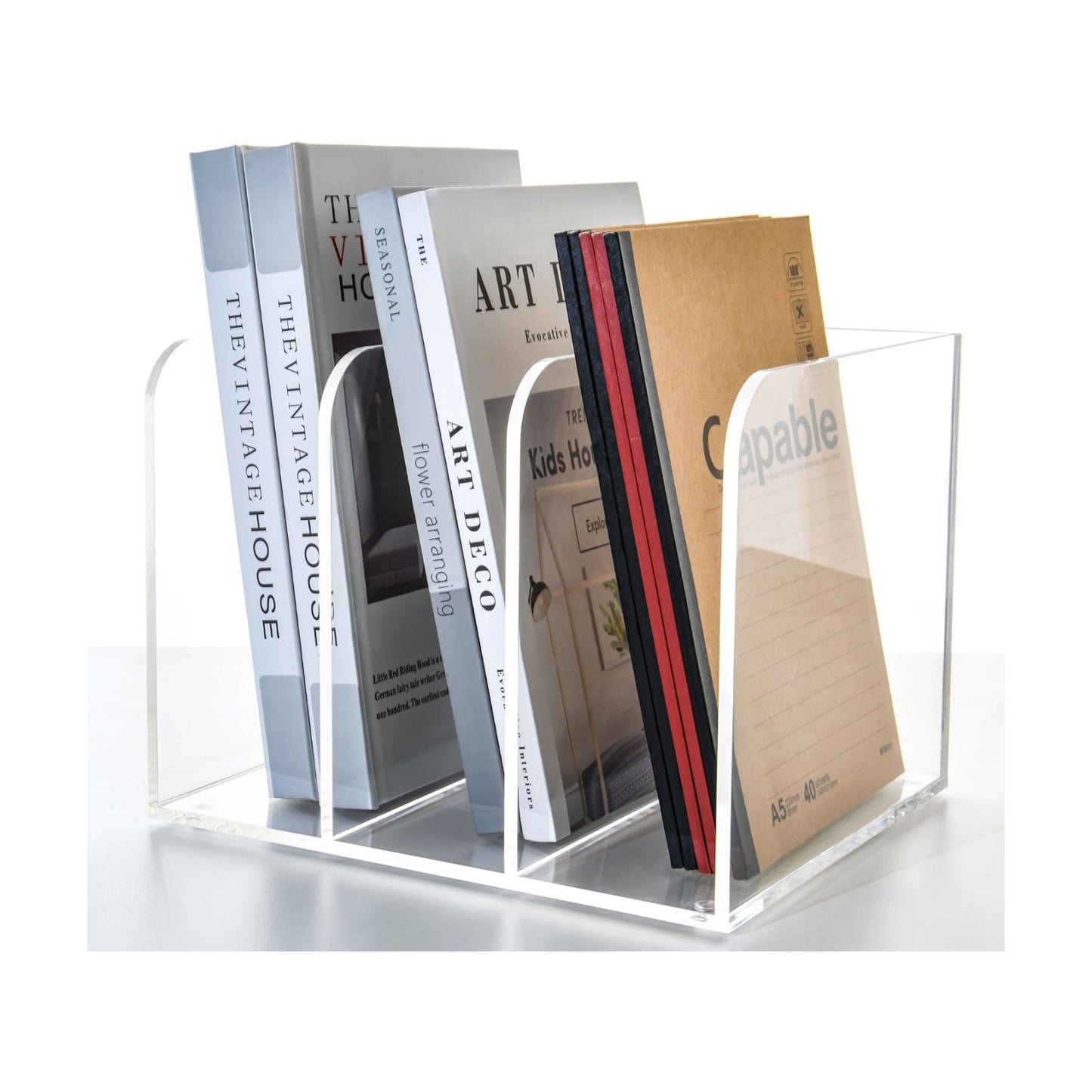 3 Vertical Compartments Clear Acrylic Magazine & File Holder – Multipurpose Desk Organizer for Documents, Tablets